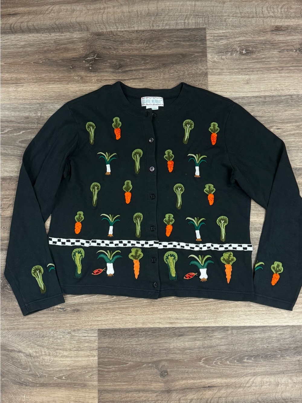 Claire Murray Garden Vegetable Embroidered Vintage Cardigan Women’s XL